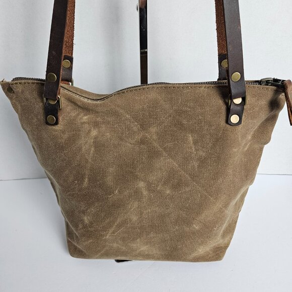 Canvas Shoulder Bag In Blue Waxed Canvas Farmers Market Tote Shoulder Bag - Picture 3 of 16